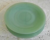 Anchor Hocking Fire King Saucers - Jadeite Jane Ray Pattern - made in U.S.A - set of Four (4)