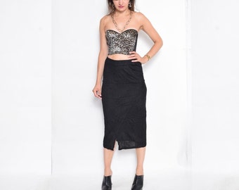 Vintage 90's High Waisted Black Midi Skirt / Knit Black Skirt