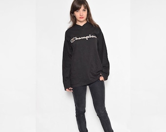 Vintage 90&#39;s Champion Black Long Sleeve Shirt / Champion V-Neck Top - Size Large