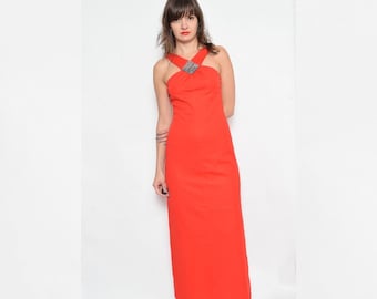 Vintage 90s Red Maxi Dress: Sleeveless Cocktail Geyer, Extra Small