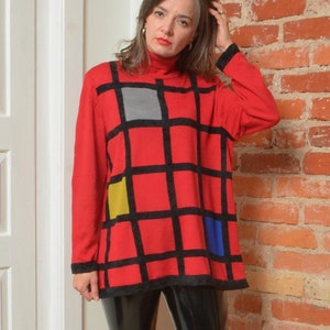 Vintage 90s Color Blocking  Mondrian Style High Neck Sweater Turtleneck - Size Large
