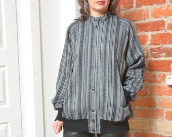 Vintage 80s Striped Wool Button Shirt - Loose Fit - Size Large