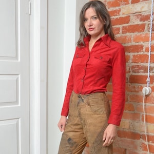 Vintage 90s Suede Like Button  Blouse - Size Small
