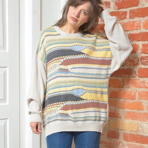 Vintage 90s Abstract Knit Sweater – Textured Pattern Pullover – Men’s Size L/XL