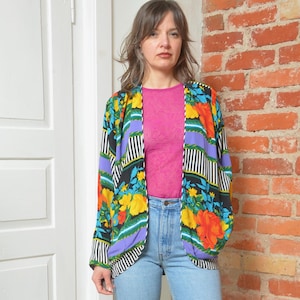Blazer floral vintage de los años 80, fácil de llevar, talla XS