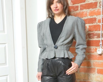80s Big Sleeve Button Stripped Wool Blazer Size Small