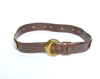 Vintage Worth Tan Leather Snakeskin Pattern Goldtone Metal 