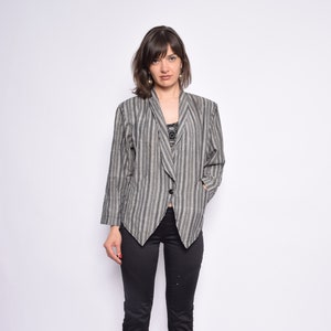 Vintage 90&#39;s Pinstriped Button Blazer / Striped Black And White Short Jacket - Size Small