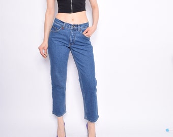 Jeansy vintage z lat 90. z wysokim stanem i zwężaną nogawką – rozmiar M