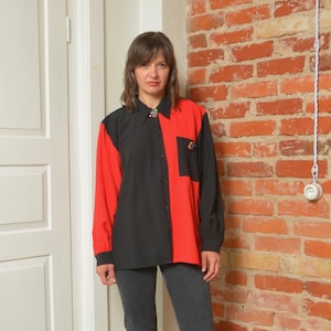 Vintage 80s Color Blocking Blouse - Size Medium Large