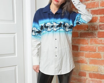 Camisa estilo western vintage dos anos 90 com botões de pressão - tamanho médio