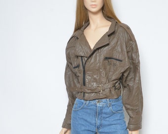 Vintage 80s Patchwork Leather Motorcycle Jacket - Size Medium