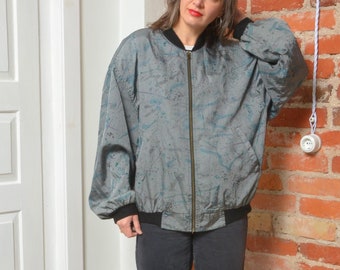 Vintage 80s Abstract Print Bomber Zipper Jacket - Size Large