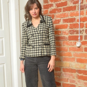 Vintage 80s Wool Plaid Button Cropped Blazer - Size S/XS