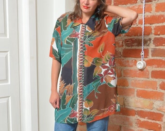 Vintage 90s Sheer Floral Mesh Button Blouse - Size Medium