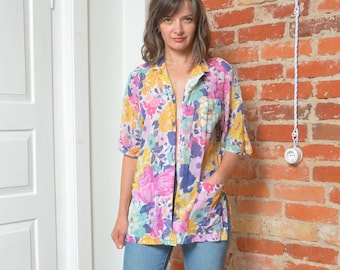 Camicetta blazer leggera floreale velata vintage anni '80 - Taglia piccola