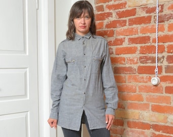 Vintage 90s Snap Button Shirt With Front Pockets - Size Small