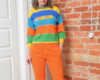 Vintage 90s Color Blocking Colorful Cropped Sweater - Size Small