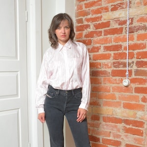 Vintage 80s Striped Satin Button Blouse - Size Medium