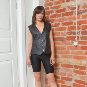 Vintage jaren 1990 echt lederen knoopvest _ maat L