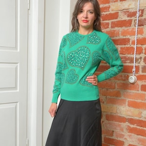 Vintage 80s Angora Heart Pattern Sweater - Size Small