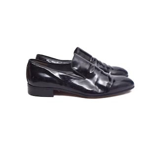 Vintage 80s Black Men&#39;s Patent Leather Loafers with Elastic