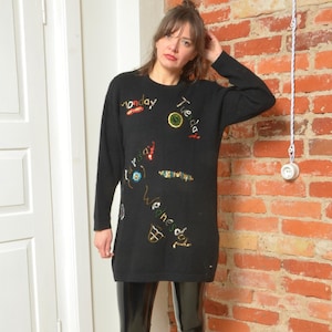 Vintage 80s 1 Week Sequin Embroidery Angora Sweater - Size Small