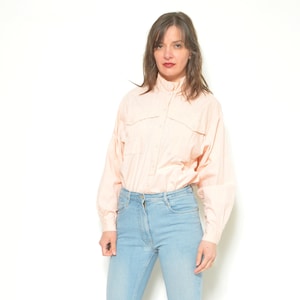 Vintage 80s Oversized Pocket Shirt - Long Sleeve Light Orange Button - Size L XL