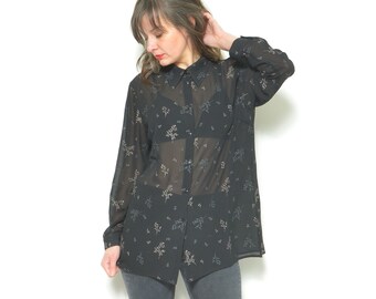 Vintage 90s JEAN COLONNA Mens Plisse Shirt Pleated Shirt Men Black  