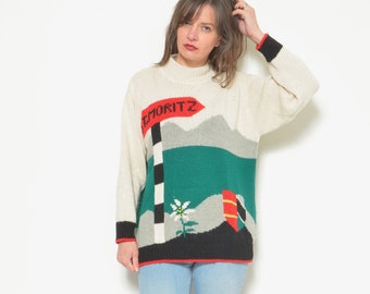 Maglione Betty Barclay anni '80 Pullover colorato lavorato a maglia vintage St. Moritz - Taglia media