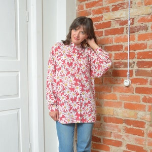 Vintage 90s Floral Print Oversized Button Blouse - Size Medium