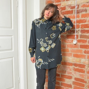 Vintage 90s Abstract Print Loose Fit Blouse - Size Large