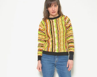 Colorful Coogi Style Sweater / Vintage 90s Geometric Multi Color Pullover - Size S XS