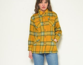 Jaren '80 Wollen Plaid Shirt - Vintage Collared Pocket Jacket - Klein
