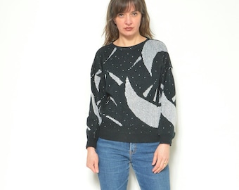 Vintage 80s Metallic Sweater Abstract Pattern Pullover Size S