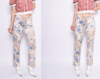 Vintage 90's Floral Leopard Print Pants / High Waisted Straight Leg Pants - Size Large