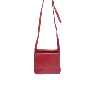 Vintage 1980 Mini Rote Echt Leder Umhängetasche Geldbörse mit Langen Riemen