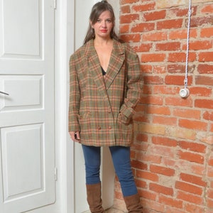 Vintage 80s Wool Plaid Button Blazer - Size XL
