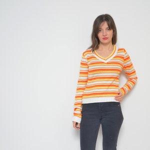 Striped Sweater / Vintage 00s 2Yk  V-Neck Multi Color Pullover - Size Small