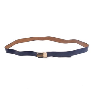 Vintage 1980&#39;s Blue Real Leather Thin Belt