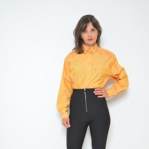 Oversized Orange Shirt / Vintage 80s Long Sleeve Loose Fit Button Blouse With Shoulder Pads - Size Large