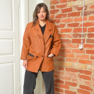 Vintage 80s Real Leather Double Breasted Button Blazer - Size Small