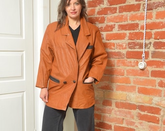 Vintage jaren 80 echt leren double-breasted knopenblazer - maat Small