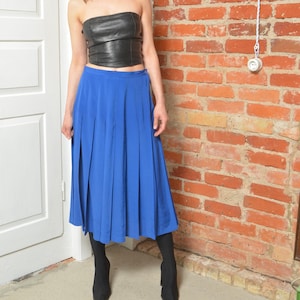 Vintage 80s Blue Pleated Skirt – High Waisted Midi Skirt – Size Large