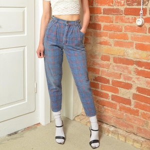Vintage 80s Lee Plaid Jeans: High Waist Red Blue Checkered - XS