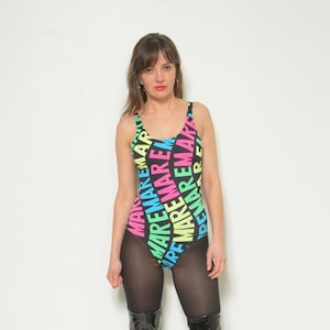 One Piece  Swimsuit / Vintage 90s Colorful Print Bathing Suit Swimwear- Size Medium