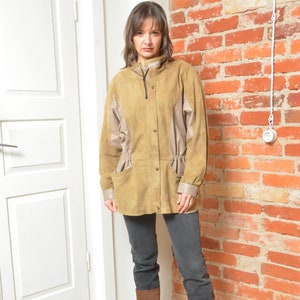 Vintage 80s Suede And Leather Zipper Tie Waist Jacket - Size Medium