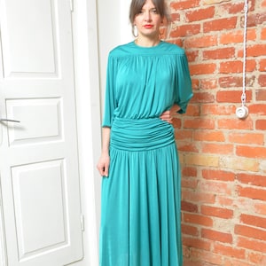 Vintage 80s Draped  Long Sleeve Cocktail Dress - Size Small