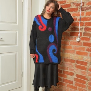 Vintage 80s Abstract Mohair Oversized Sweater - Size Medium