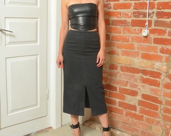 Vintage 90s Wool Hight Waist Front Slit Straight Skirt - Size XS